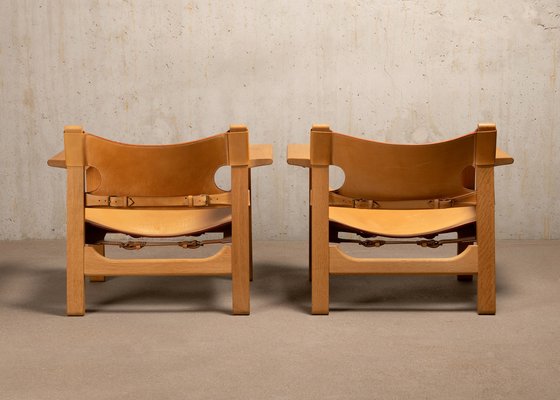 Spanish Chair Set in Naturel Leather and Oak by Børge Mogensen for Fredericia, 1995, Set of 2-JK-1824715