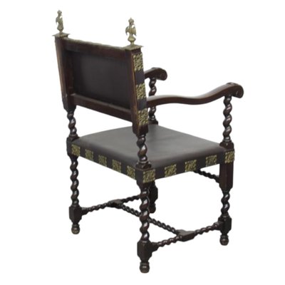 Spanish Colonial Leathear, Brass and Wood Armchair-TCS-2017506