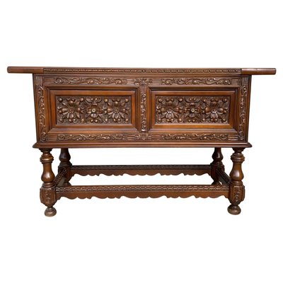 Spanish Console Chest Table with 2-Carved Drawers & Original Hardware-PSK-1100632