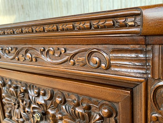 Spanish Console Chest Table with 2-Carved Drawers & Original Hardware-PSK-1100632