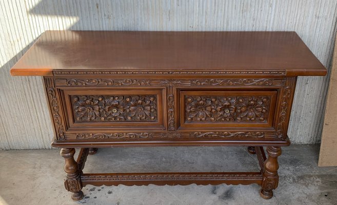 Spanish Console Chest Table with 2-Carved Drawers & Original Hardware-PSK-1100632