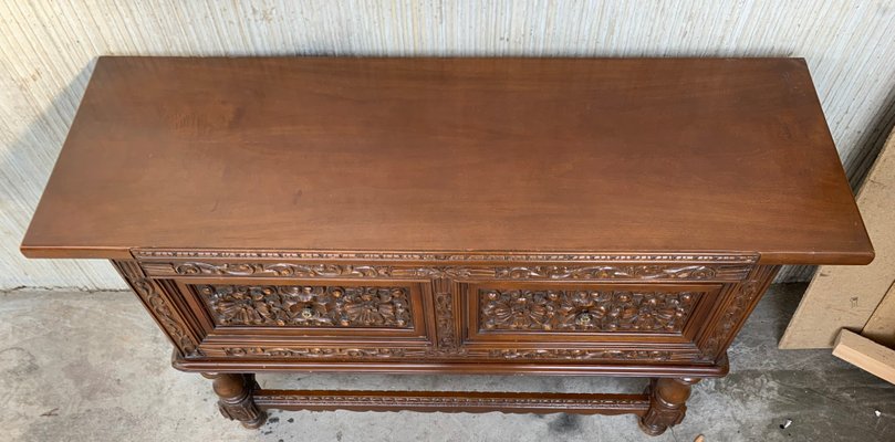 Spanish Console Chest Table with 2-Carved Drawers & Original Hardware-PSK-1100632