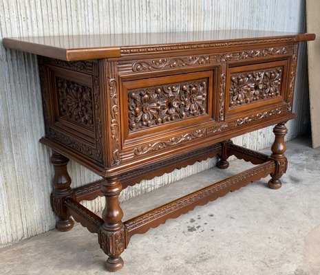 Spanish Console Chest Table with 2-Carved Drawers & Original Hardware-PSK-1100632