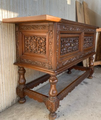 Spanish Console Chest Table with 2-Carved Drawers & Original Hardware-PSK-1100632