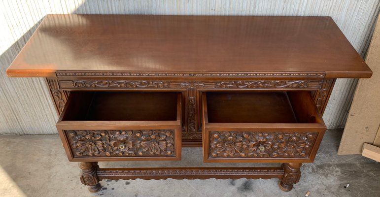 Spanish Console Chest Table with 2-Carved Drawers & Original Hardware-PSK-1100632