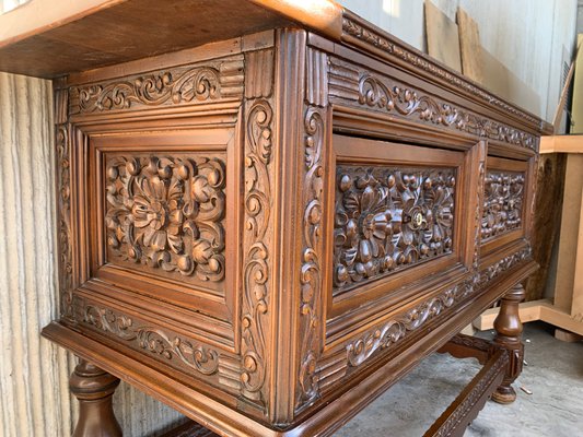 Spanish Console Chest Table with 2-Carved Drawers & Original Hardware-PSK-1100632