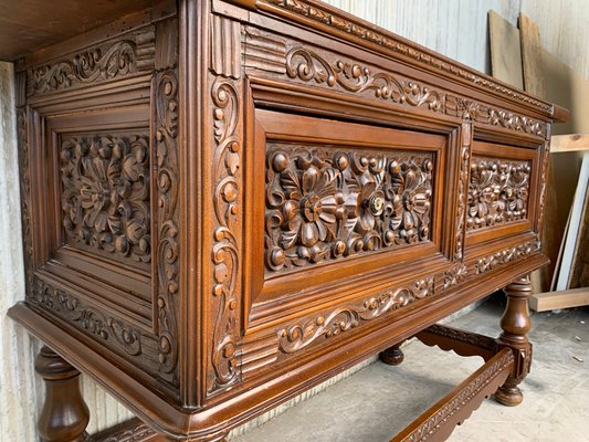 Spanish Console Chest Table with 2-Carved Drawers & Original Hardware-PSK-1100632