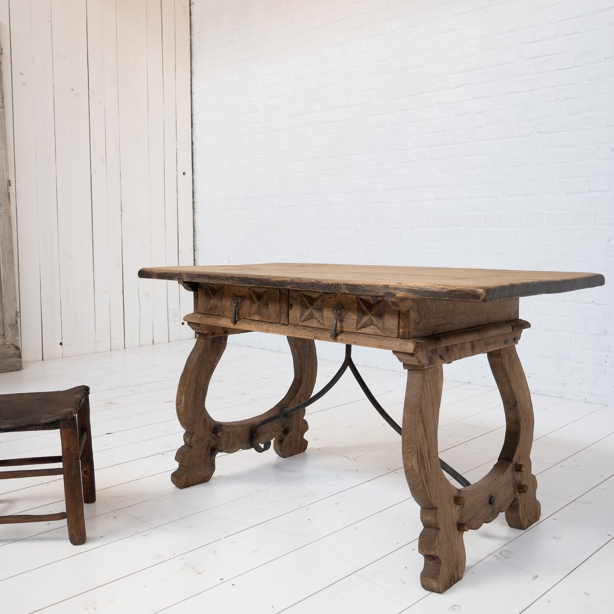 Spanish Console Table in Bleached Oak, 1880