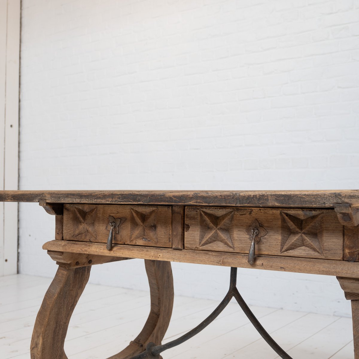 Spanish Console Table in Bleached Oak, 1880