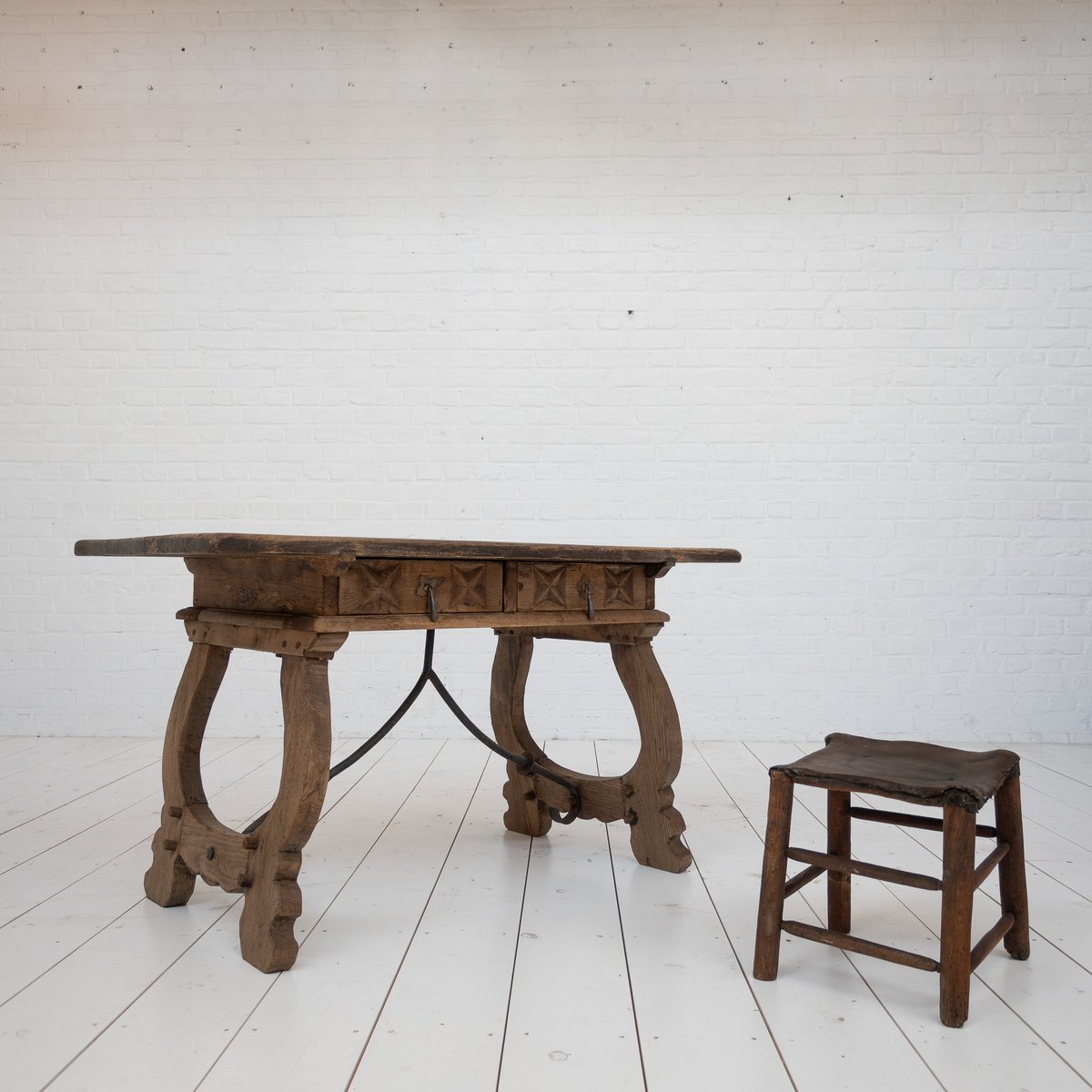 Spanish Console Table in Bleached Oak, 1880