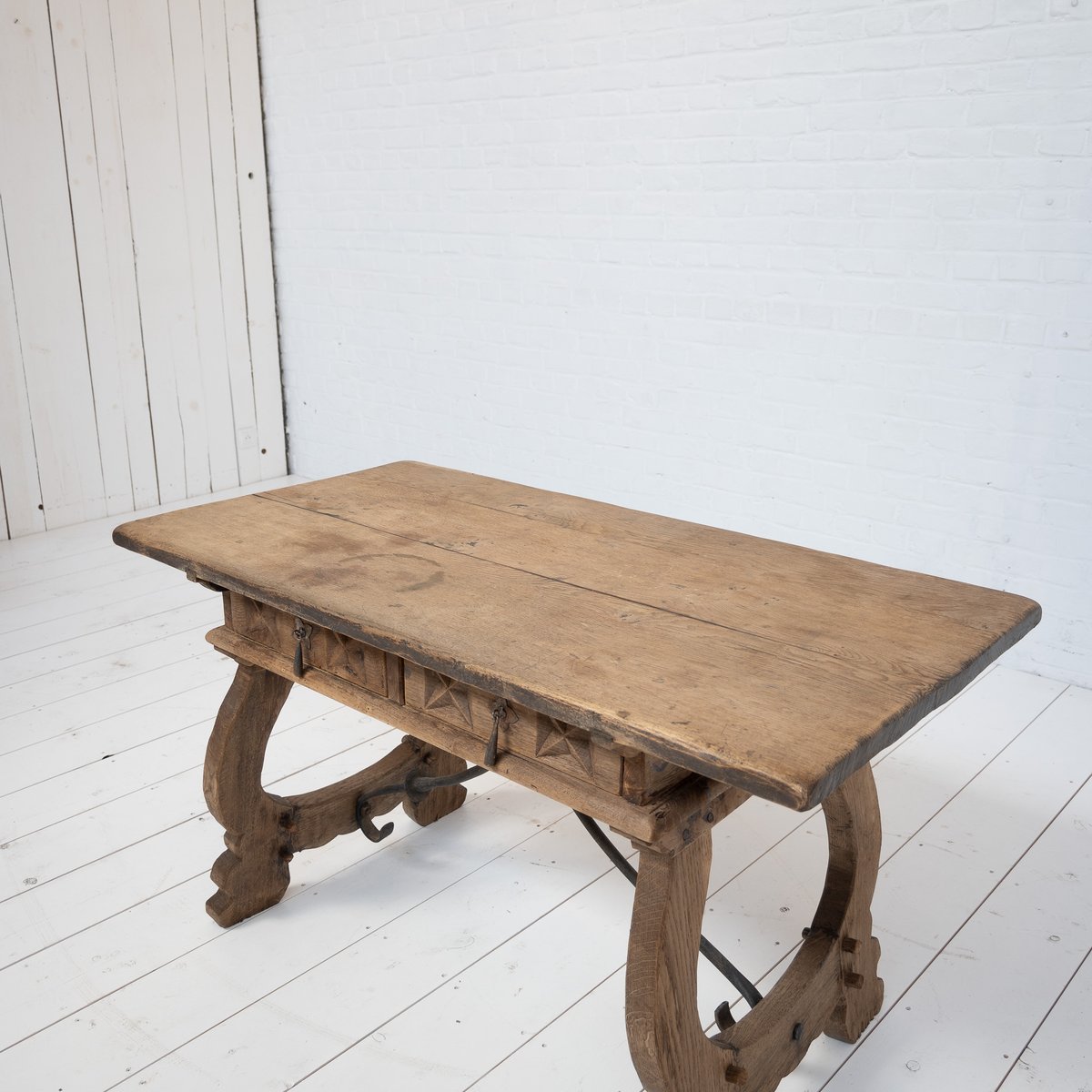 Spanish Console Table in Bleached Oak, 1880