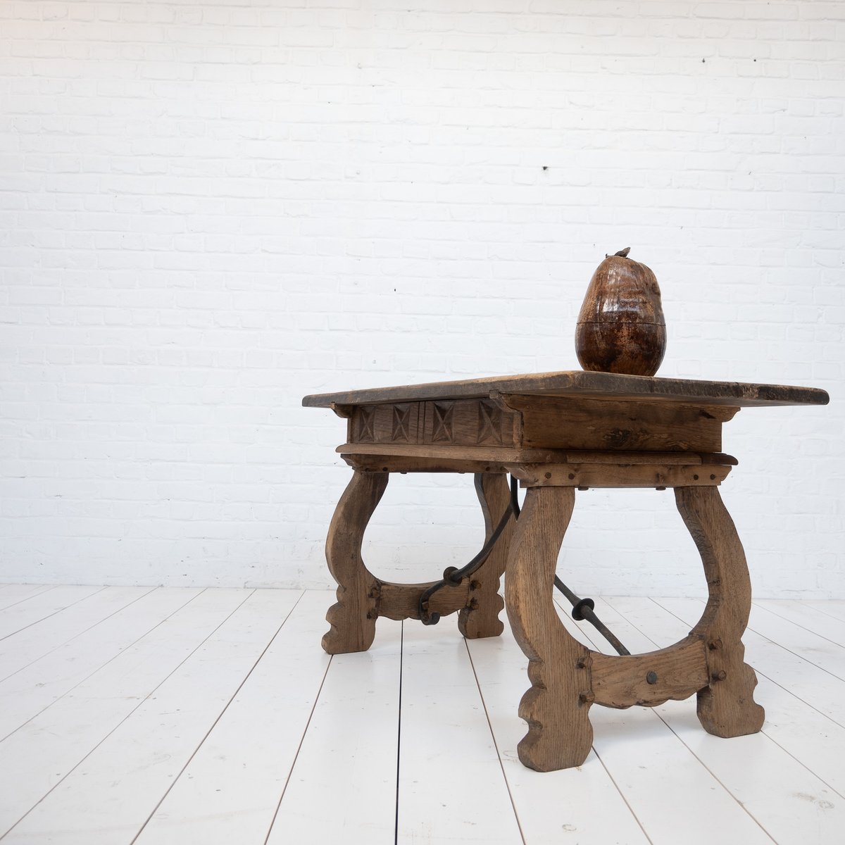 Spanish Console Table in Bleached Oak, 1880