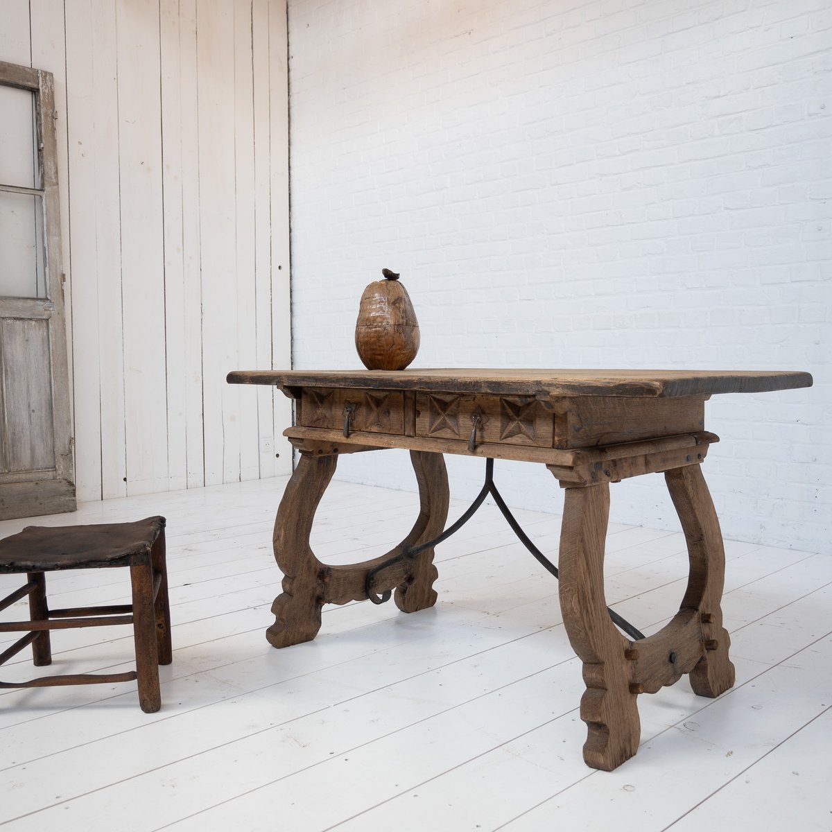 Spanish Console Table in Bleached Oak, 1880