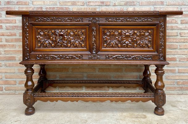 Spanish Console Table with Four Carved Drawers, 1930s-NOU-1822227