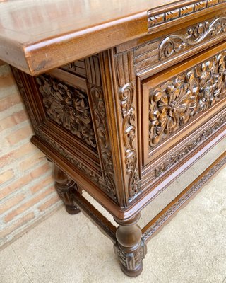 Spanish Console Table with Four Carved Drawers, 1930s-NOU-1822227