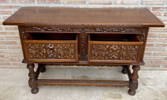 Spanish Console Table with Four Carved Drawers, 1930s-NOU-1822227