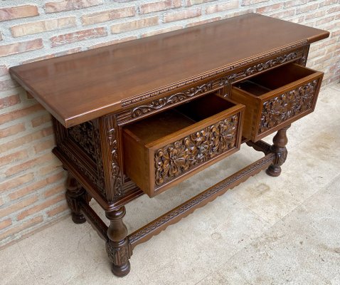 Spanish Console Table with Four Carved Drawers, 1930s-NOU-1822227