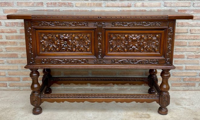 Spanish Console Table with Four Carved Drawers, 1930s-NOU-1822227