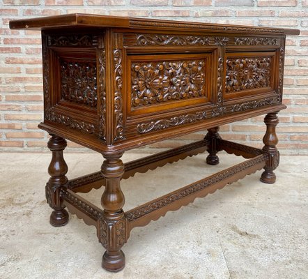 Spanish Console Table with Four Carved Drawers, 1930s-NOU-1822227