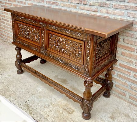 Spanish Console Table with Four Carved Drawers, 1930s-NOU-1822227