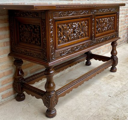 Spanish Console Table with Four Carved Drawers, 1930s-NOU-1822227