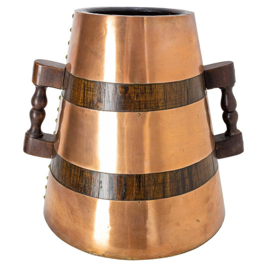 Spanish Copper and Oak Herrade Basque Water Holder, 1960s