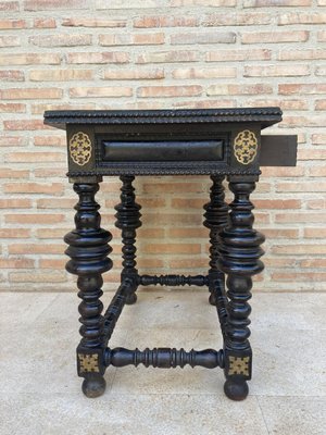 Spanish Ebonized Walnut Side Table with Drawer, 1880s-NOU-1113407