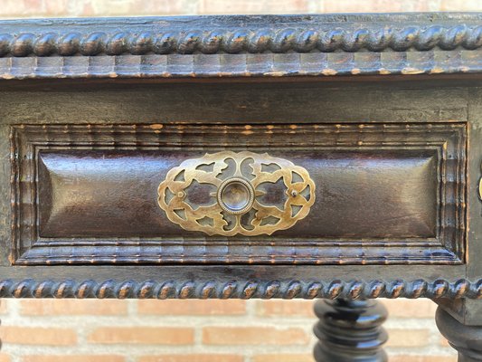 Spanish Ebonized Walnut Side Table with Drawer, 1880s-NOU-1113407