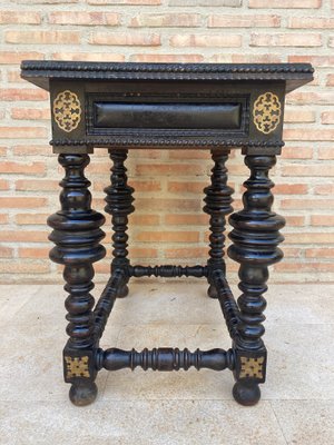 Spanish Ebonized Walnut Side Table with Drawer, 1880s-NOU-1113407