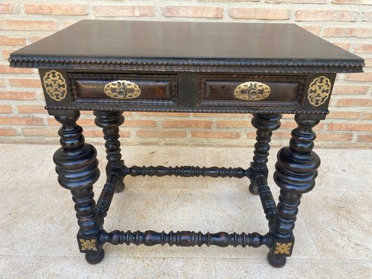 Spanish Ebonized Walnut Side Table with Drawer, 1880s-NOU-1113407