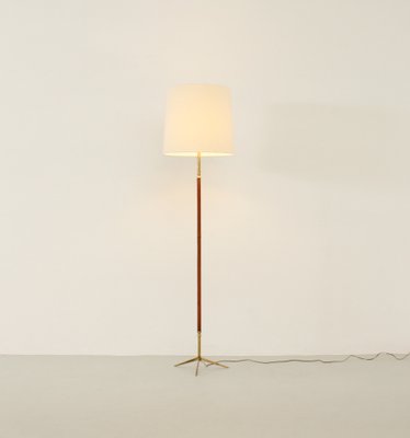 Spanish Floor Lamp in Brass and Leather, 1950s-UB-1785147