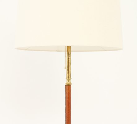 Spanish Floor Lamp in Brass and Leather, 1950s-UB-1785147