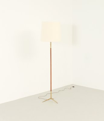 Spanish Floor Lamp in Brass and Leather, 1950s-UB-1785147