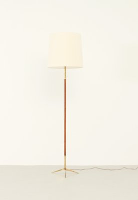 Spanish Floor Lamp in Brass and Leather, 1950s-UB-1785147