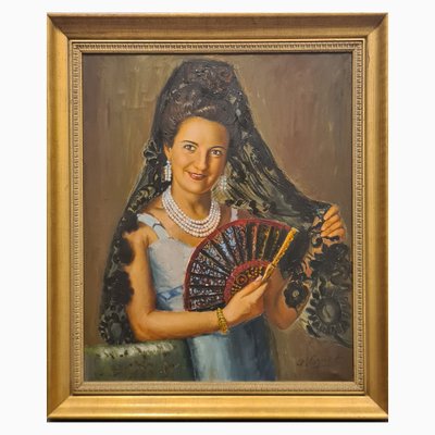 Spanish Girl Portrait, 1950s, Oil on Canvas, Framed-RPW-1820135