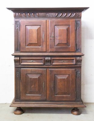 Spanish Gothic Revival Oak 2-Piece Buffet Cabinet, Late 19th Century-RIU-947756