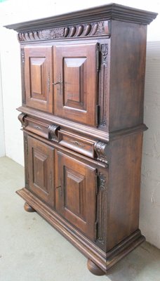 Spanish Gothic Revival Oak 2-Piece Buffet Cabinet, Late 19th Century-RIU-947756