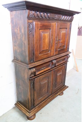 Spanish Gothic Revival Oak 2-Piece Buffet Cabinet, Late 19th Century-RIU-947756