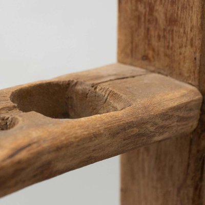 Spanish Hachero Traditional Natural Oak Wood Candleholder, 1890s-WM-1294339