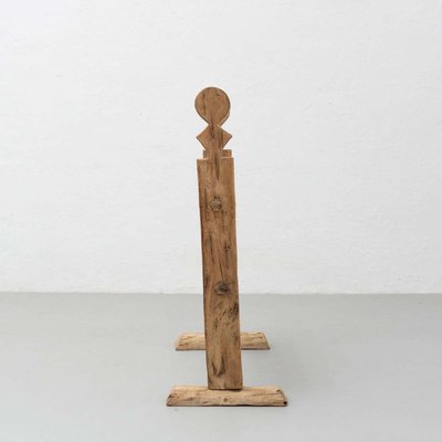 Spanish Hachero Traditional Natural Oak Wood Candleholder, 1890s-WM-1294339