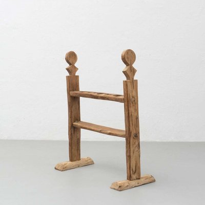 Spanish Hachero Traditional Natural Oak Wood Candleholder, 1890s-WM-1294339