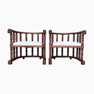 Spanish Hand Carved Chairs with Slatted Barrel Back, 1920, Set of 2-PSK-1401006