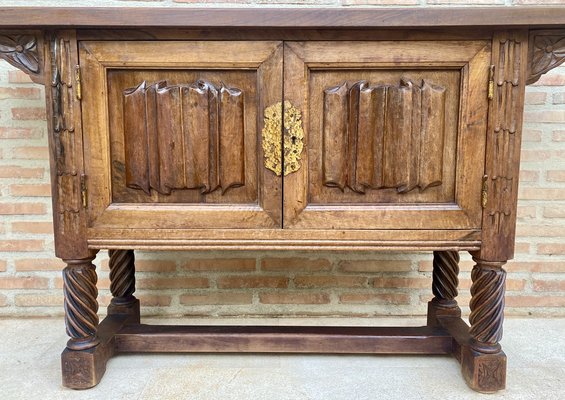 Spanish Hand Carved Console Table with Two Doors-NOU-1269768