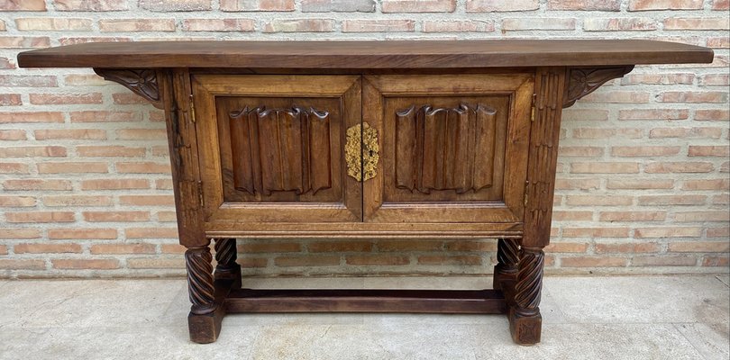 Spanish Hand Carved Console Table with Two Doors-NOU-1269768