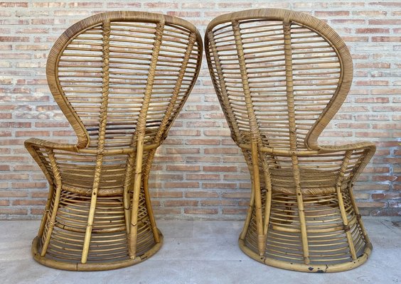 Spanish High Back Armchair in Bamboo Wicker, 1970s, Set of 2-NOU-1789944