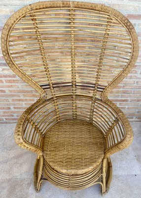 Spanish High Back Armchair in Bamboo Wicker, 1970s, Set of 2-NOU-1789944