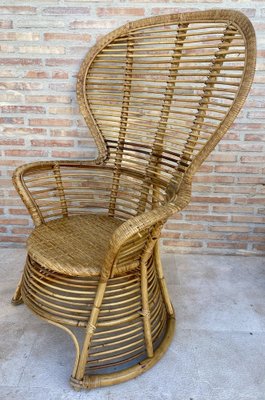 Spanish High Back Armchair in Bamboo Wicker, 1970s, Set of 2-NOU-1789944