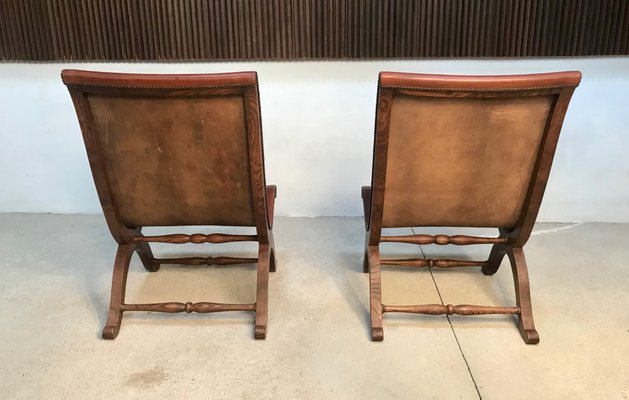 Spanish High-Back Leather Slipper Chairs by Pierre Lottier, 1950s, Set of 2-JP-999162