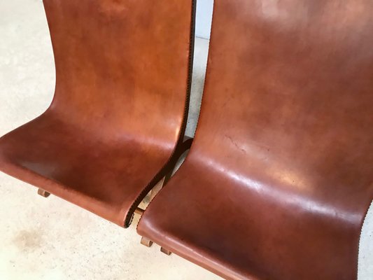 Spanish High-Back Leather Slipper Chairs by Pierre Lottier, 1950s, Set of 2-JP-999162