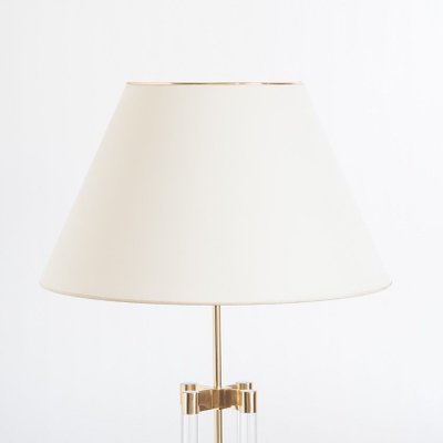 Spanish Hollywood Regency Methacrylate and Brass Table Lamp with Fabric Shade, 1980s-ZFJ-700467